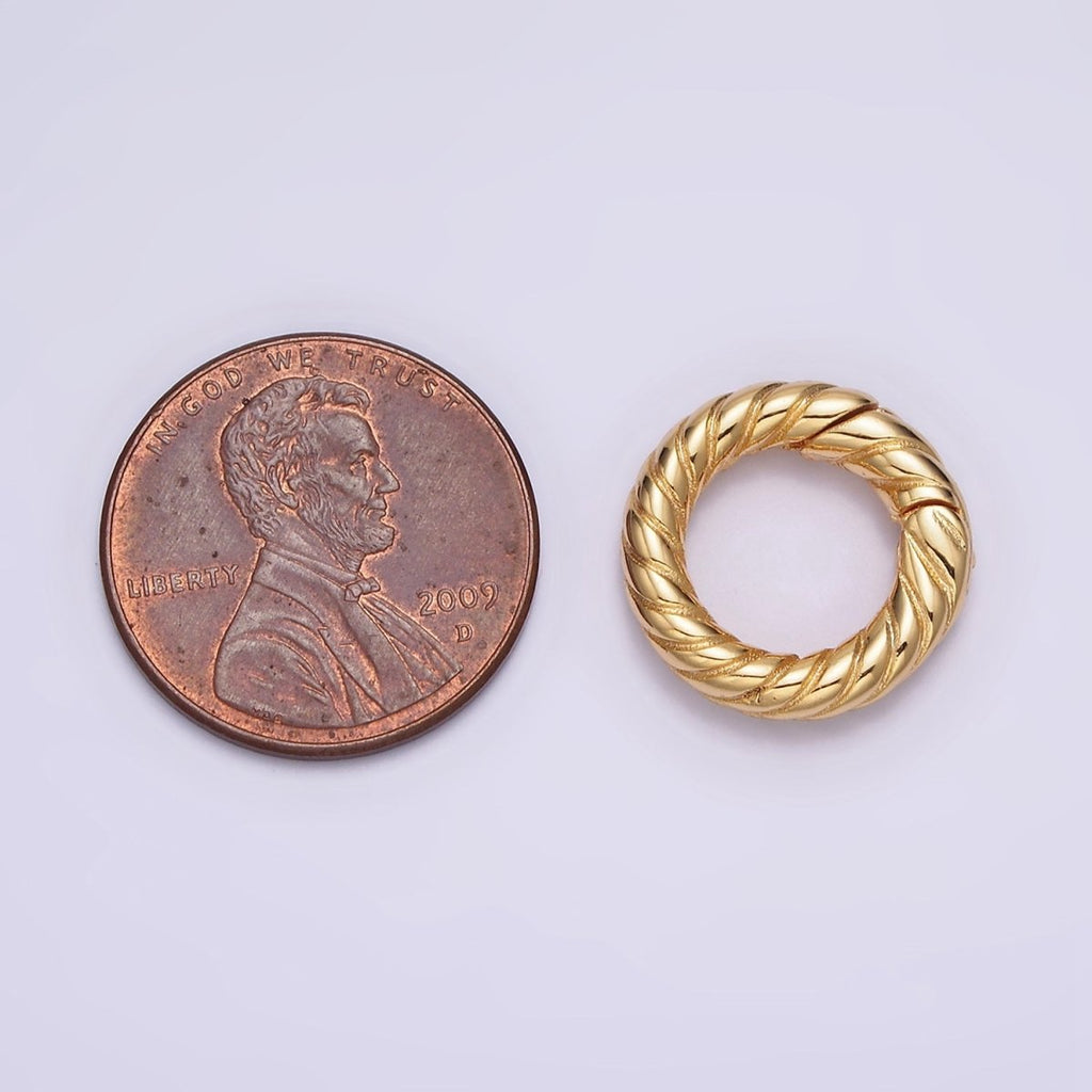24K Gold plated 15mm Line-Textured Round Push Spring Gate Jewelry Making Supply | Z-436 - DLUXCA