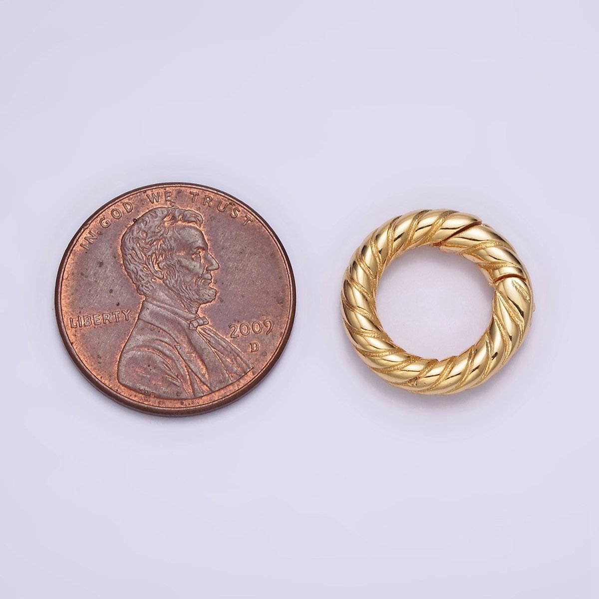 24K Gold plated 15mm Line-Textured Round Push Spring Gate Jewelry Making Supply | Z-436 - DLUXCA