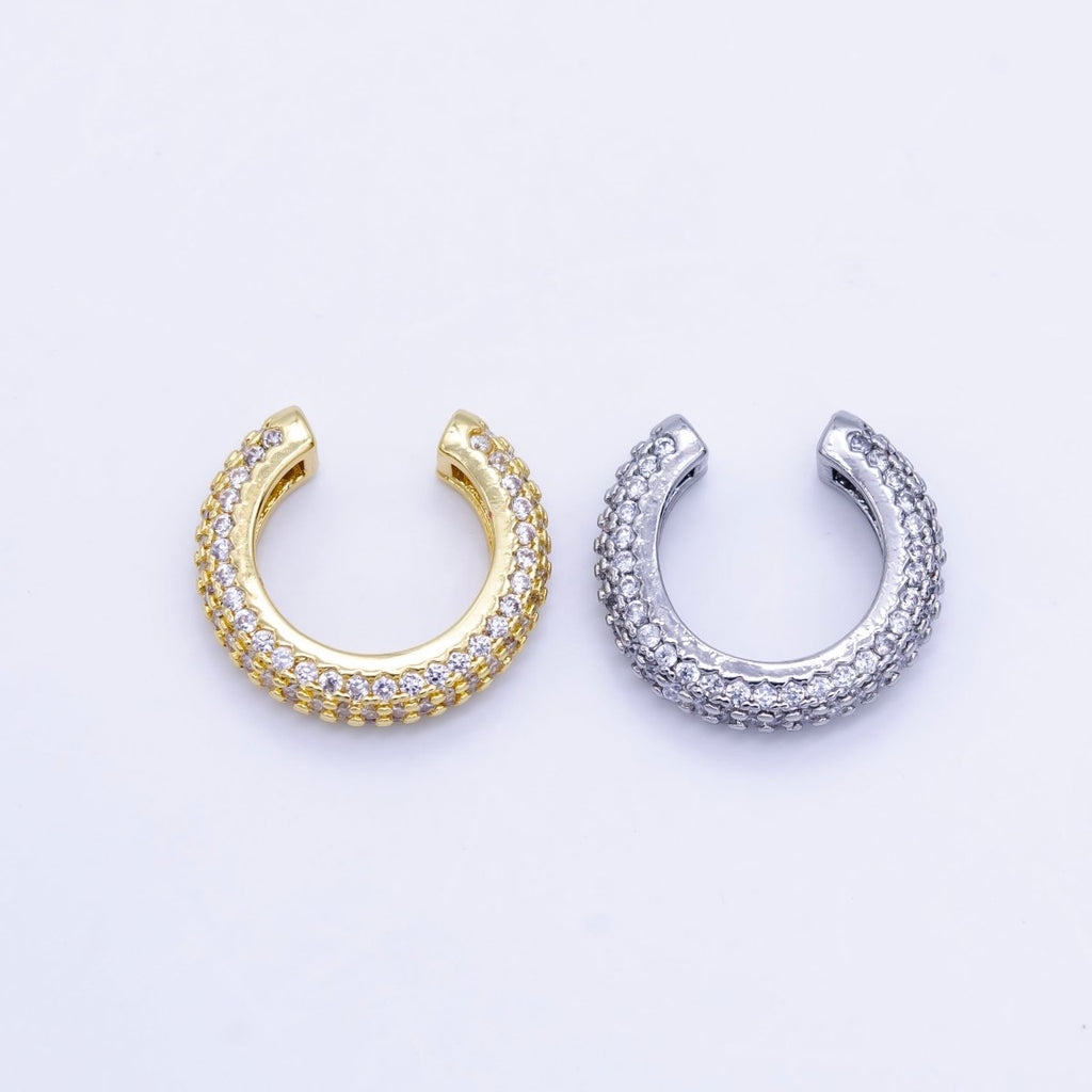 24K Gold plated 15mm Micro Paved CZ Ear Cuff Earring in Gold & Silver | AI169 - DLUXCA
