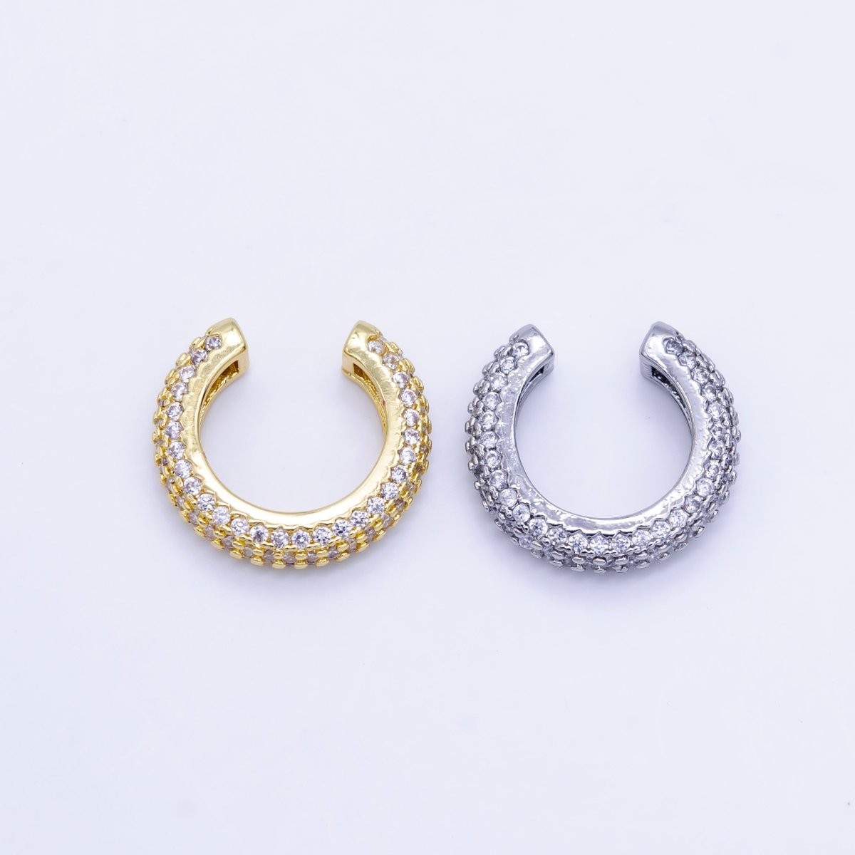 24K Gold plated 15mm Micro Paved CZ Ear Cuff Earring in Gold & Silver | AI169 - DLUXCA