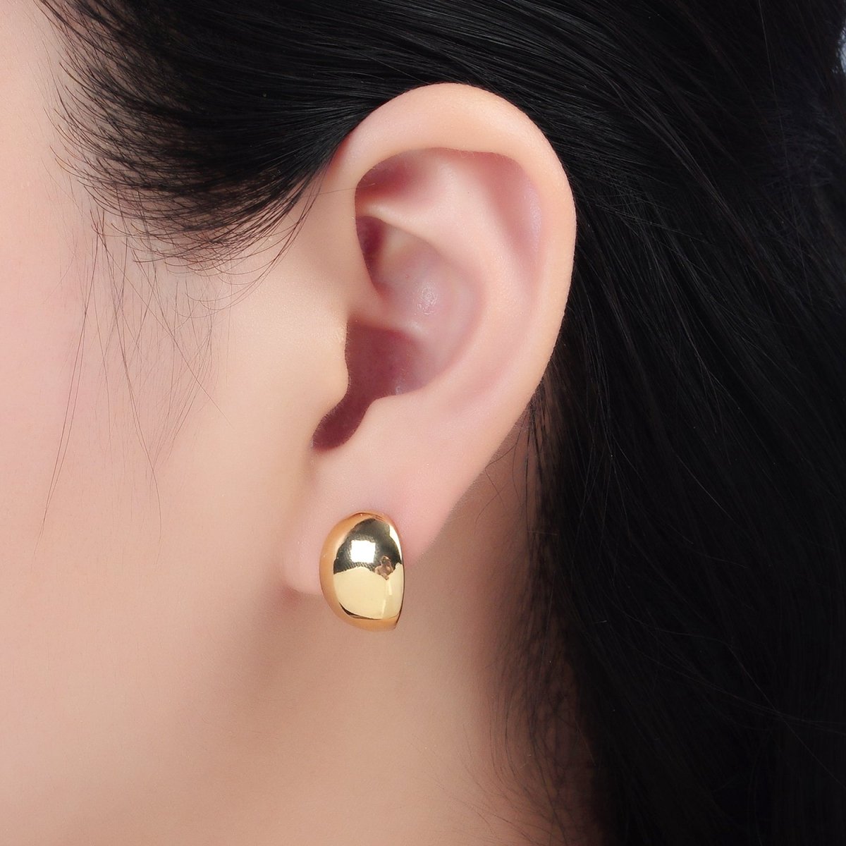 24K Gold plated 15mm Minimalist Dome English Lock Earrings | AD660 - DLUXCA