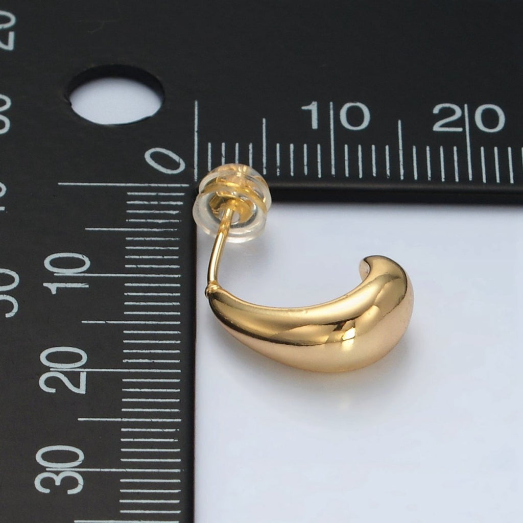 24K Gold plated 15mm Minimalist Dome J - Shaped Hoop Earrings | Q452 - DLUXCA