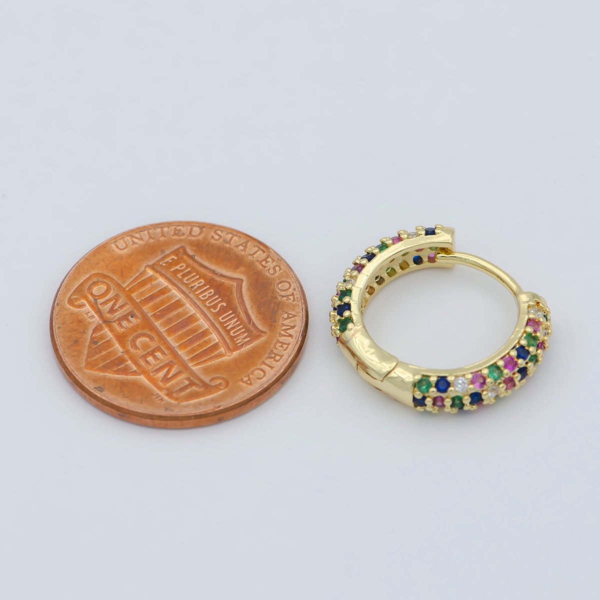24K Gold plated 15mm Multicolor Micro Paved CZ Huggie Earrings | AB1201 - DLUXCA