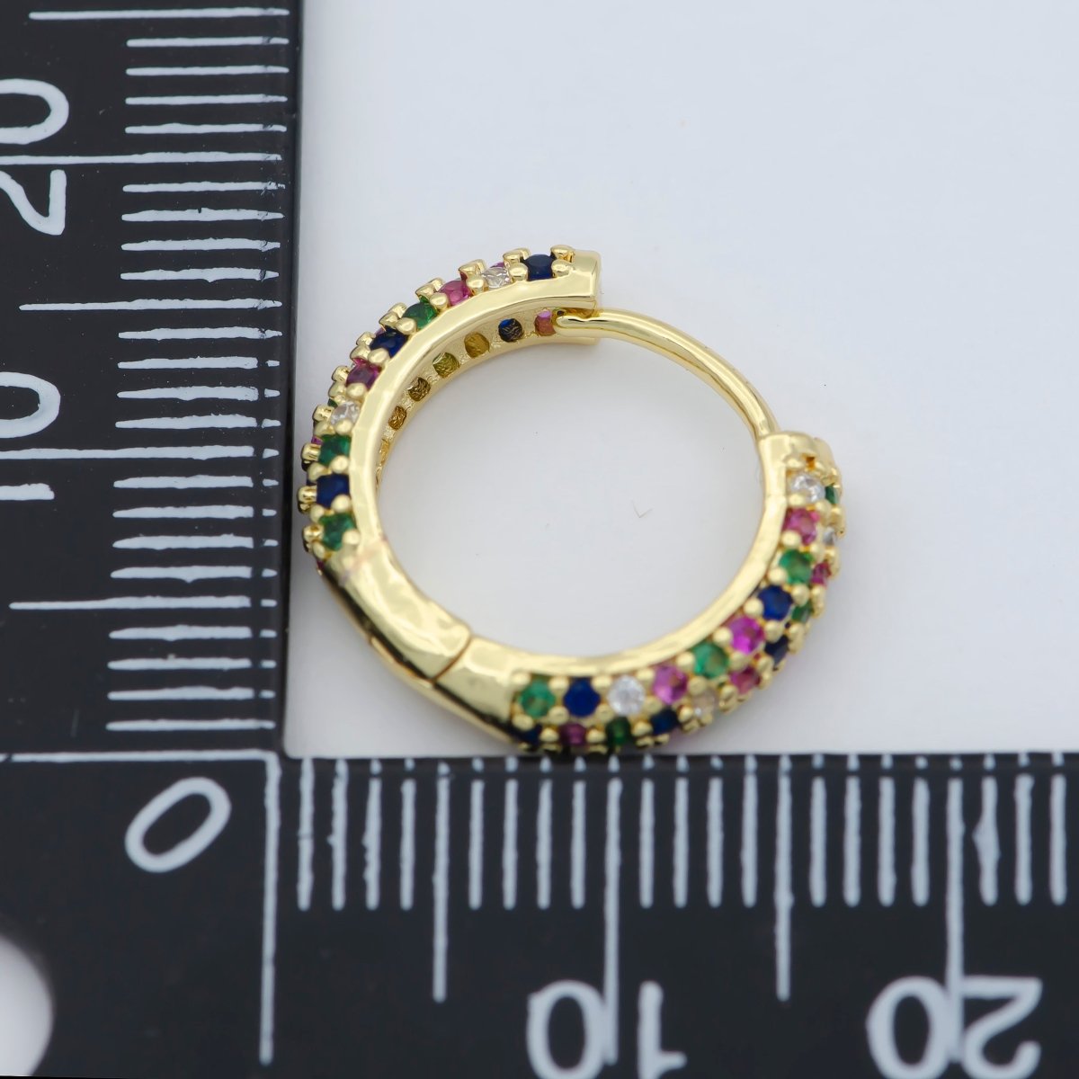 24K Gold plated 15mm Multicolor Micro Paved CZ Huggie Earrings | AB1201 - DLUXCA