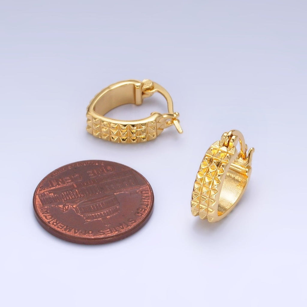24K Gold plated 15mm Multifaceted Edged Triangle Latch Hoop Earrings | AB670 