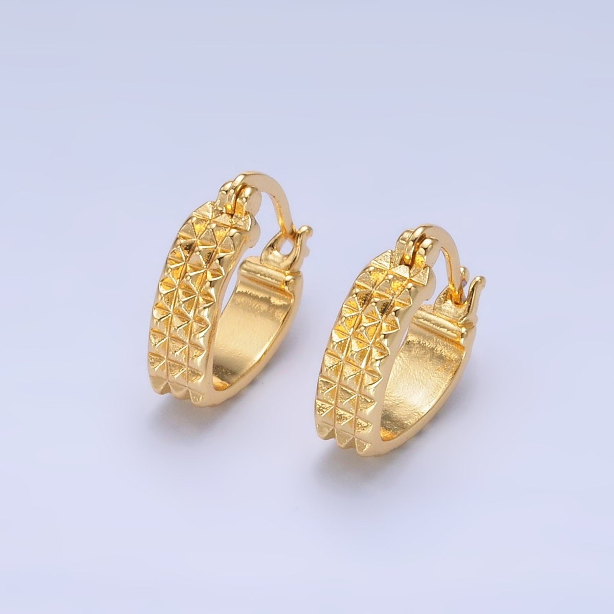 24K Gold plated 15mm Multifaceted Edged Triangle Latch Hoop Earrings | AB670 