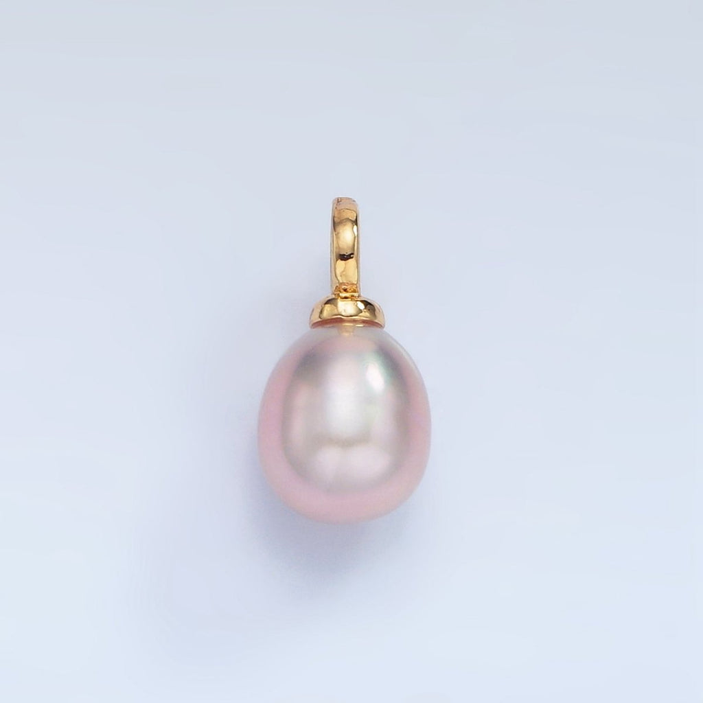24K Gold plated 15mm Purple Teardrop Freshwater Pearl Drop Pendant | P1876 - DLUXCA