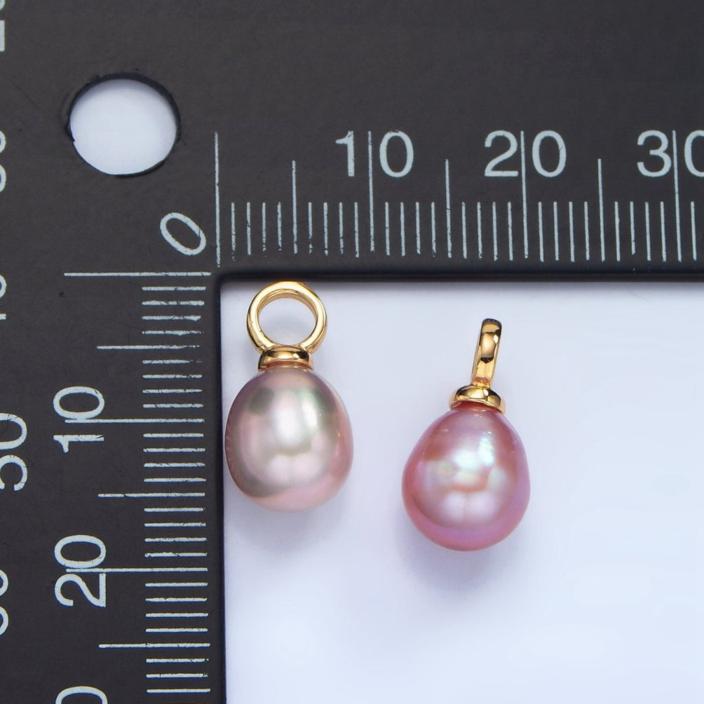 24K Gold plated 15mm Purple Teardrop Freshwater Pearl Drop Pendant | P1876 - DLUXCA