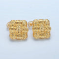 24K Gold plated 15mm Ribbed Weave Square Stud Earrings | AD657 - DLUXCA