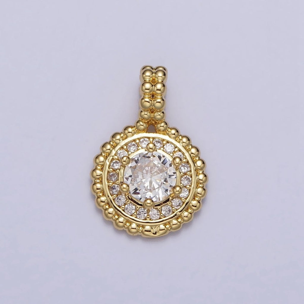 24K Gold plated 16.5mm Clear Micro Paved CZ Dotted Round Pendant | AA00023 - DLUXCA