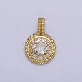 24K Gold plated 16.5mm Clear Micro Paved CZ Dotted Round Pendant | AA00023 - DLUXCA