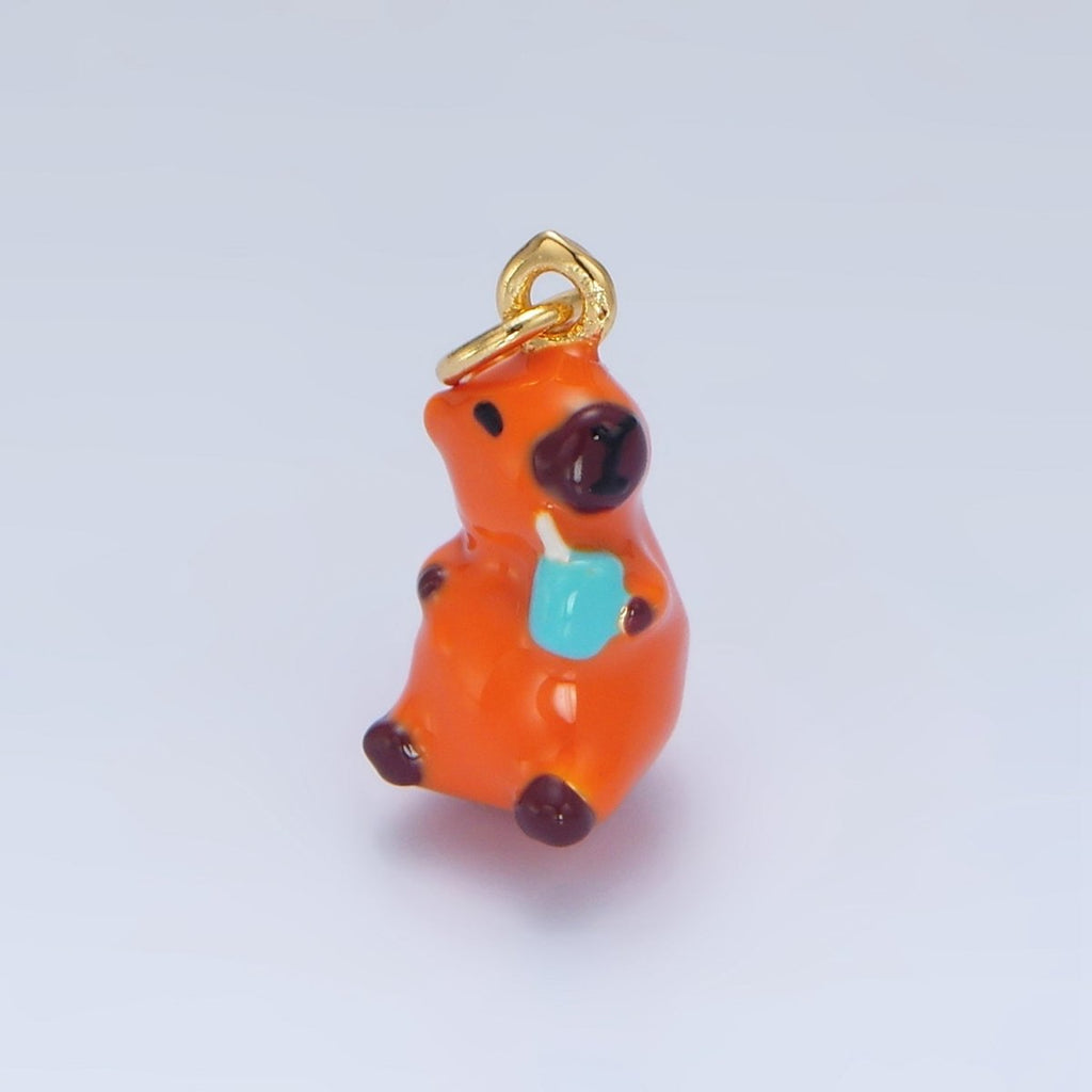 24K Gold plated 16mm Glass Capybara with Drinking Cup | X581 - DLUXCA