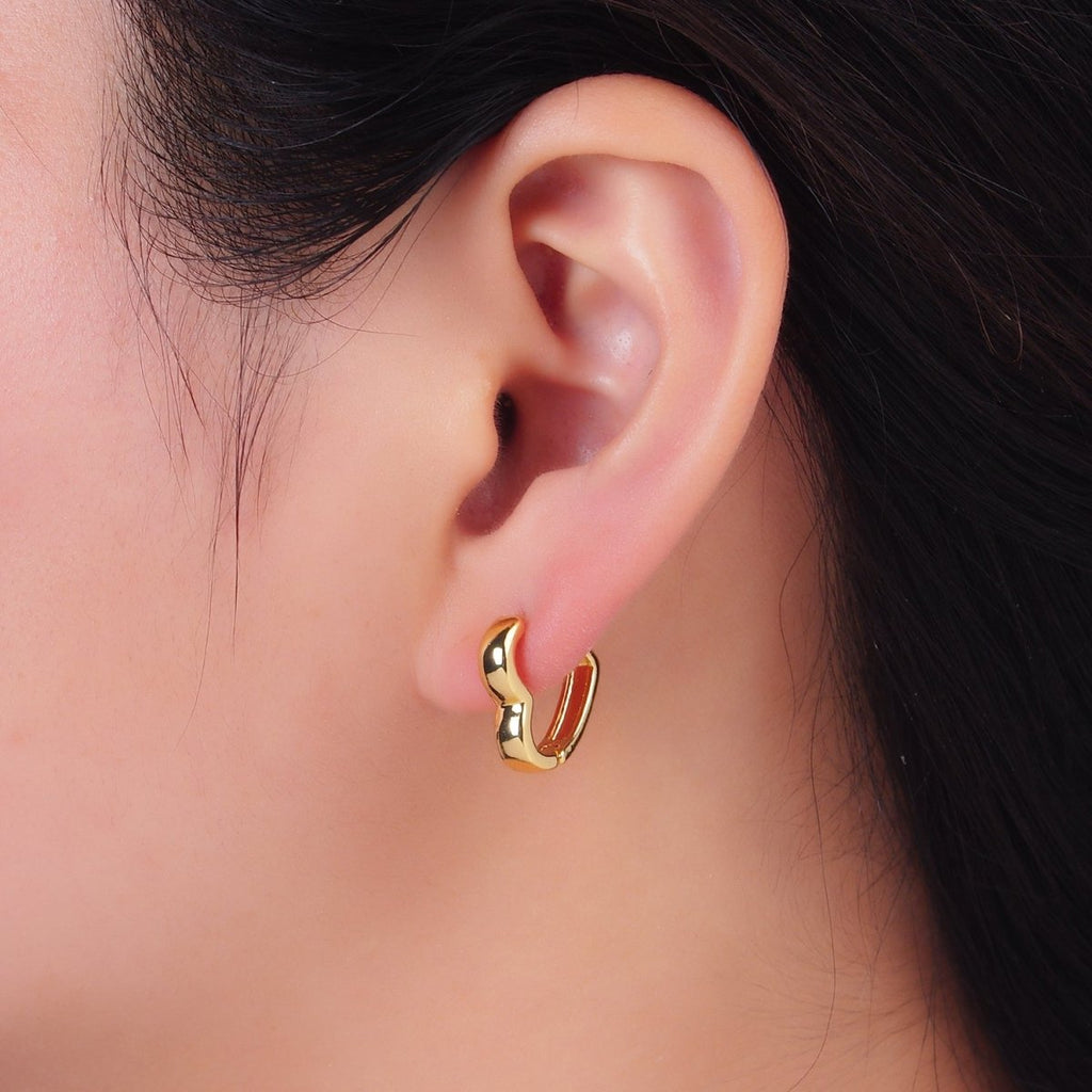 24K Gold plated 16mm Minimalist Heart Cartilage Huggie Earrings | AB421 