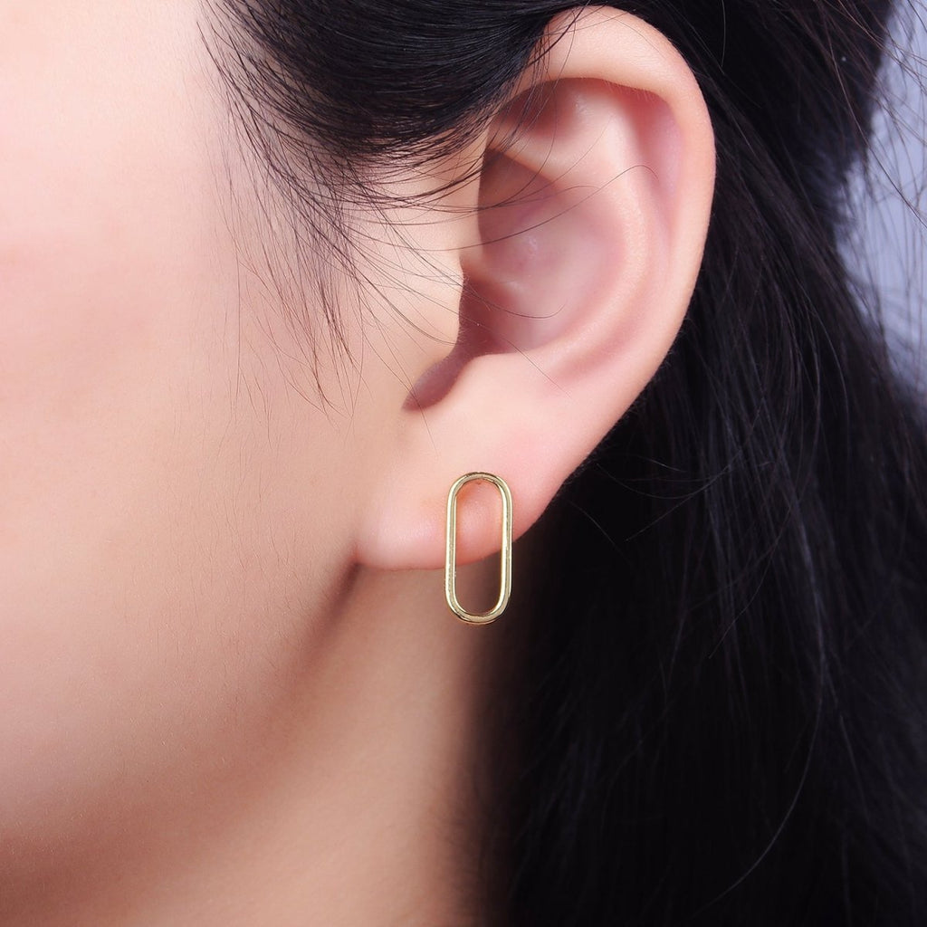 24K Gold plated 16mm Open Oblong Drop Stud Earrings Supply | Z-396 - DLUXCA