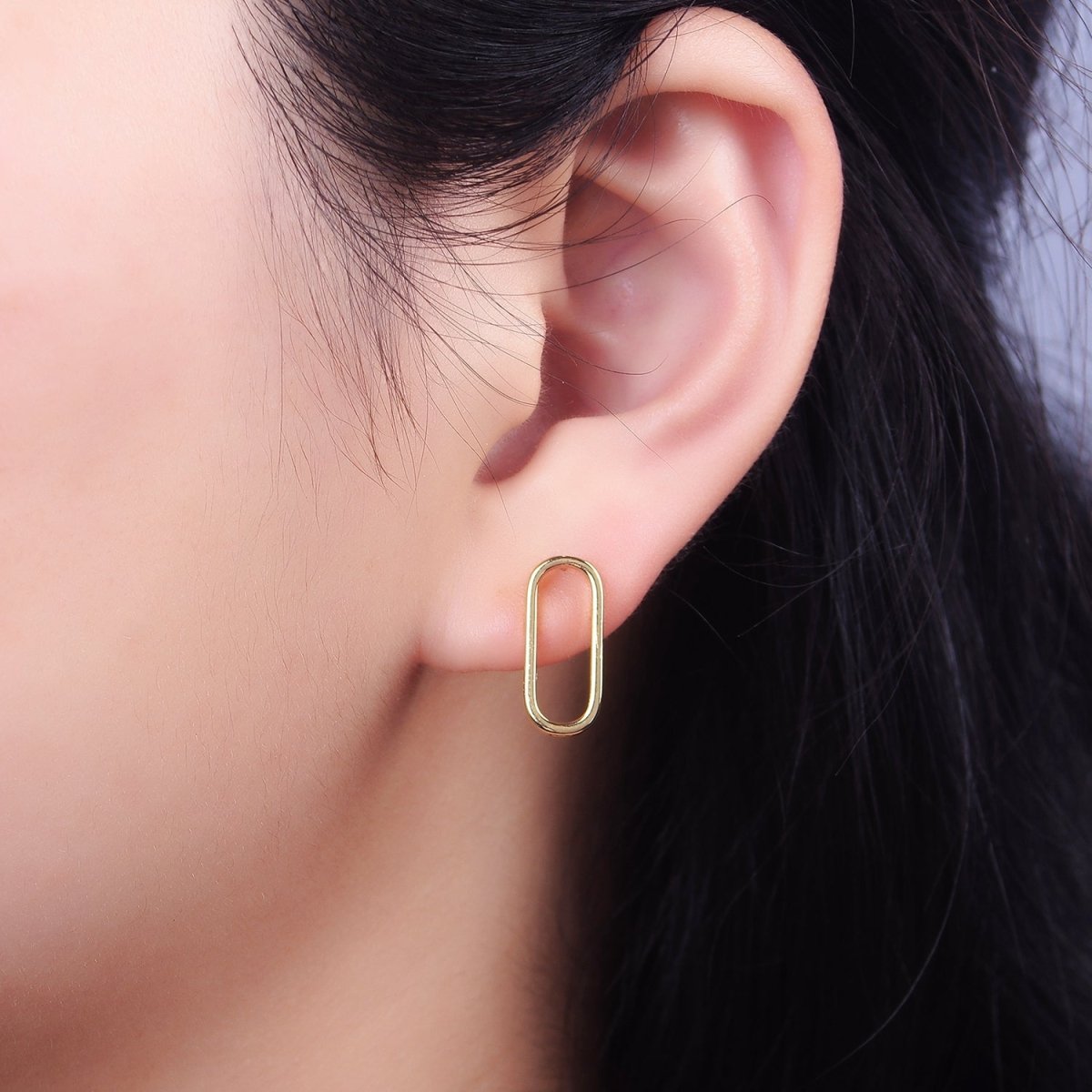 24K Gold plated 16mm Open Oblong Drop Stud Earrings Supply | Z-396 - DLUXCA