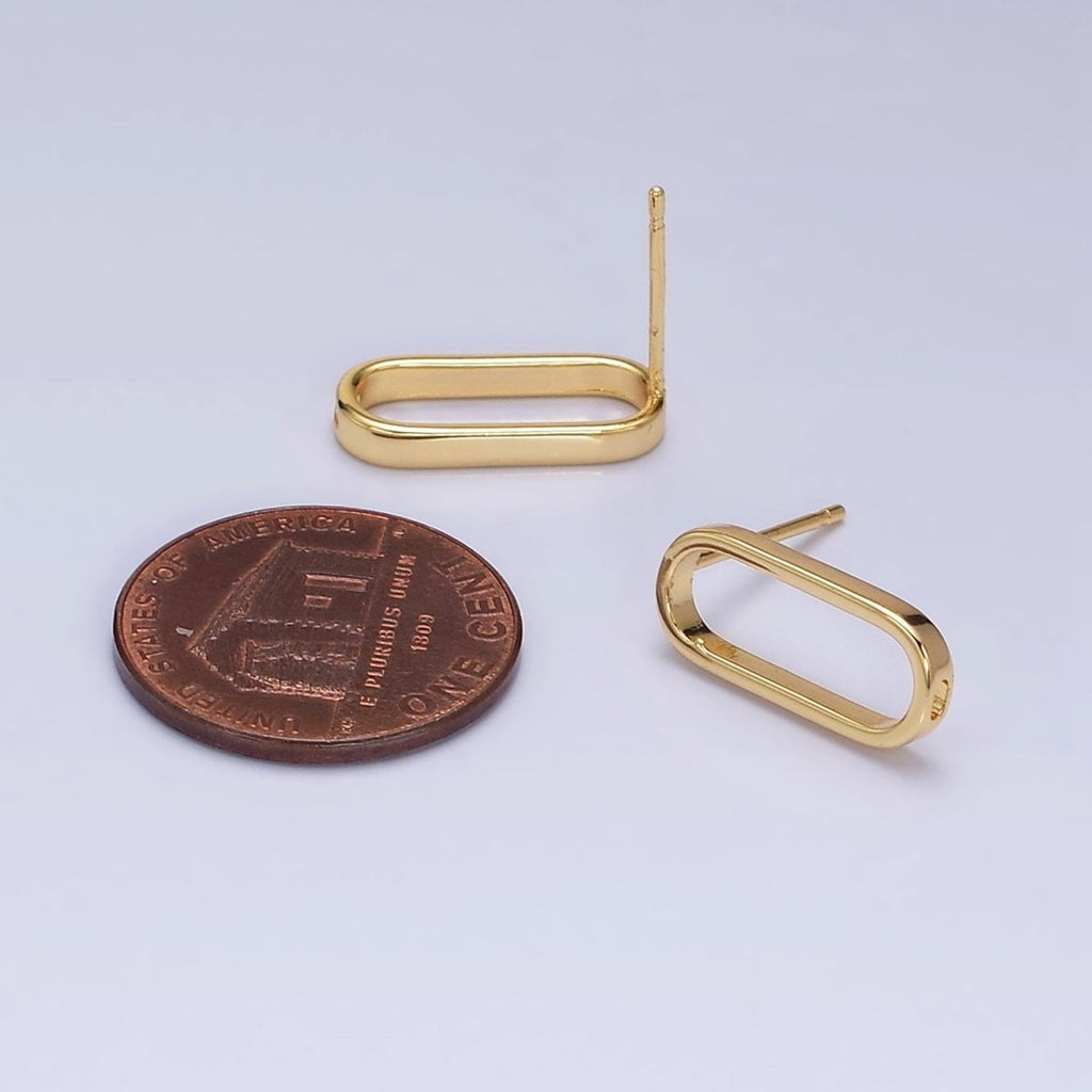 24K Gold plated 16mm Open Oblong Drop Stud Earrings Supply | Z-396 - DLUXCA