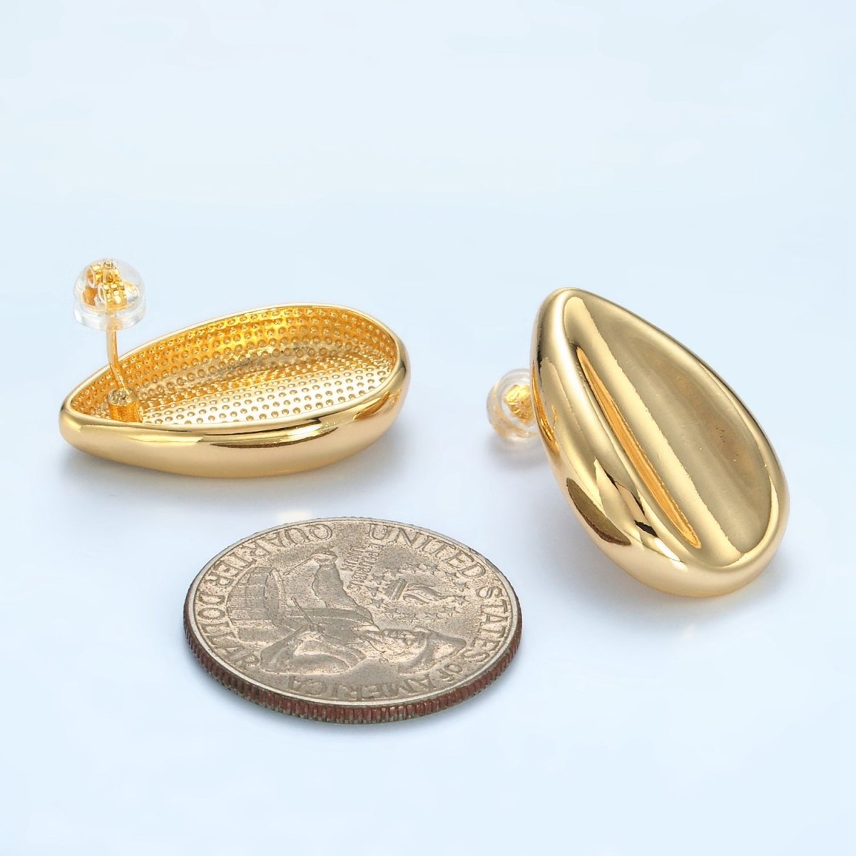 24K Gold plated 17mm Curved Teardrop Minimalist Stud Earrings | AD651 - DLUXCA