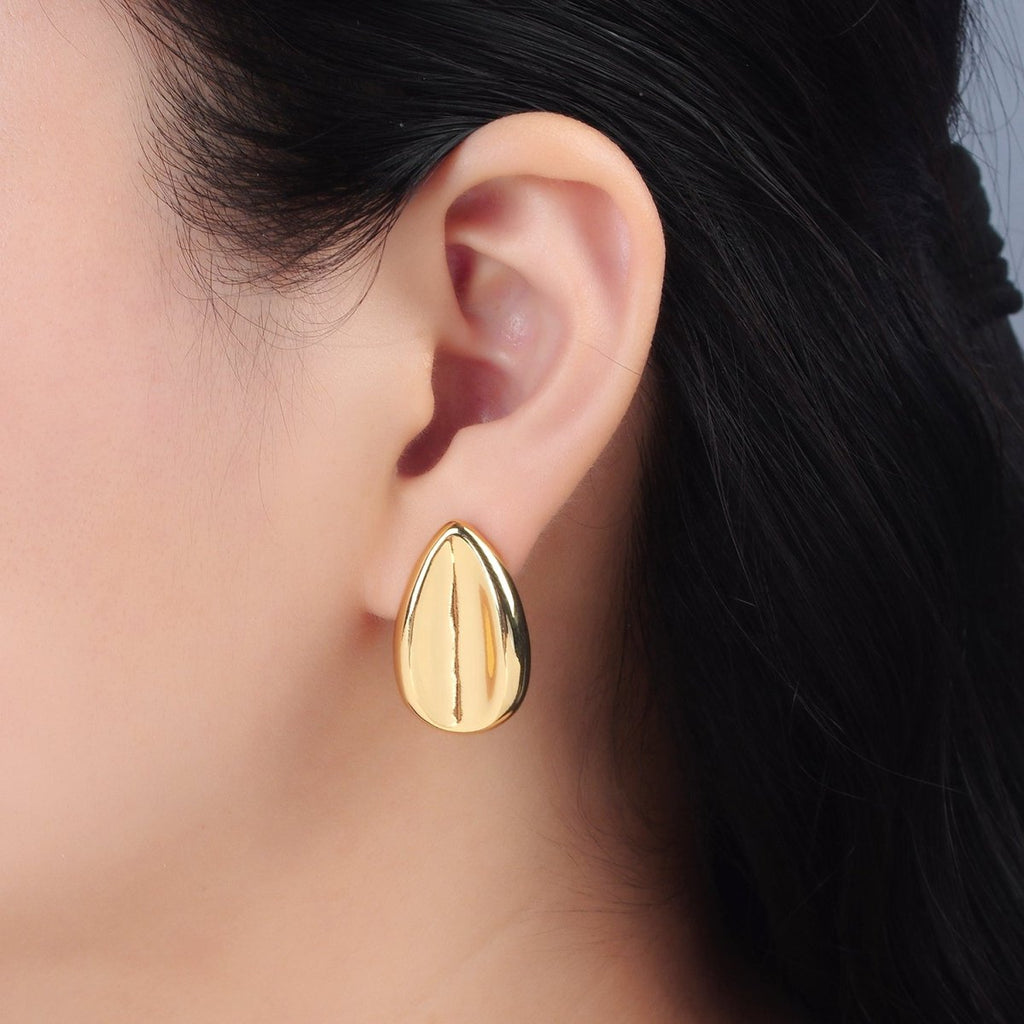 24K Gold plated 17mm Curved Teardrop Minimalist Stud Earrings | AD651 - DLUXCA
