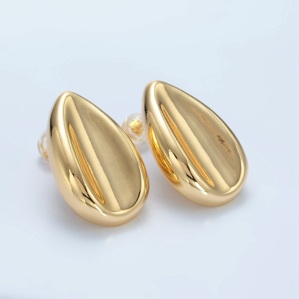 24K Gold plated 17mm Curved Teardrop Minimalist Stud Earrings | AD651 - DLUXCA