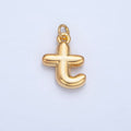 24K Gold plated 17mm Initial Lowercase Letter "T" Chubby Balloon Charm | C004 - DLUXCA