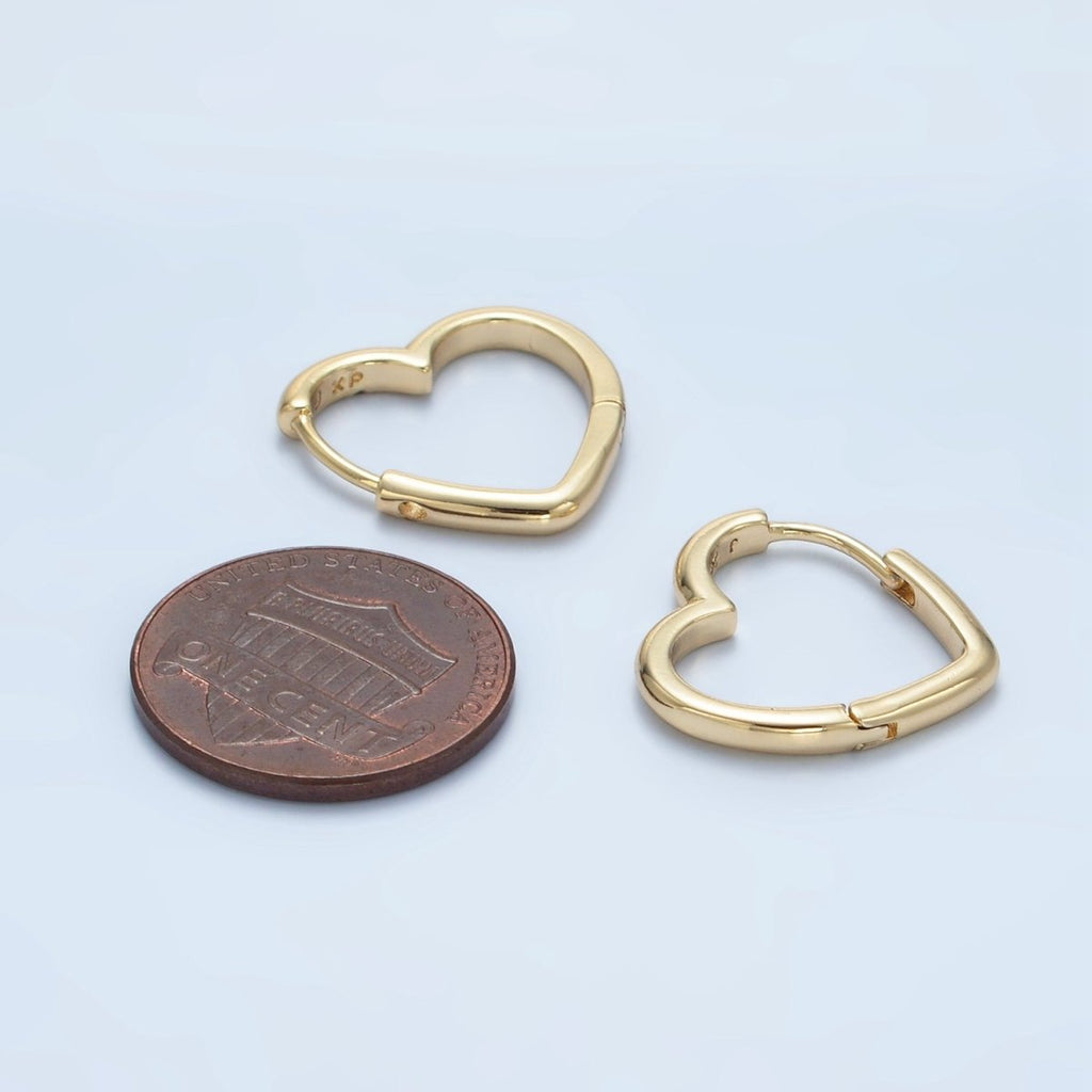 24K Gold plated 17mm Micro Paved CZ Heart Huggie Earrings | AD770 - DLUXCA