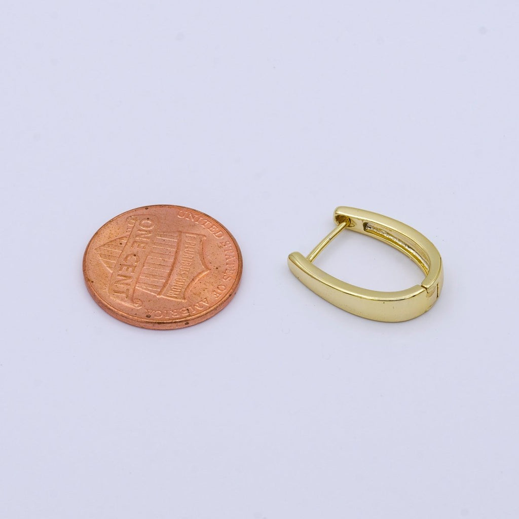 24K Gold plated 17mm U-Shaped Oblong Huggie Hoop Earrings | AB1018 - DLUXCA