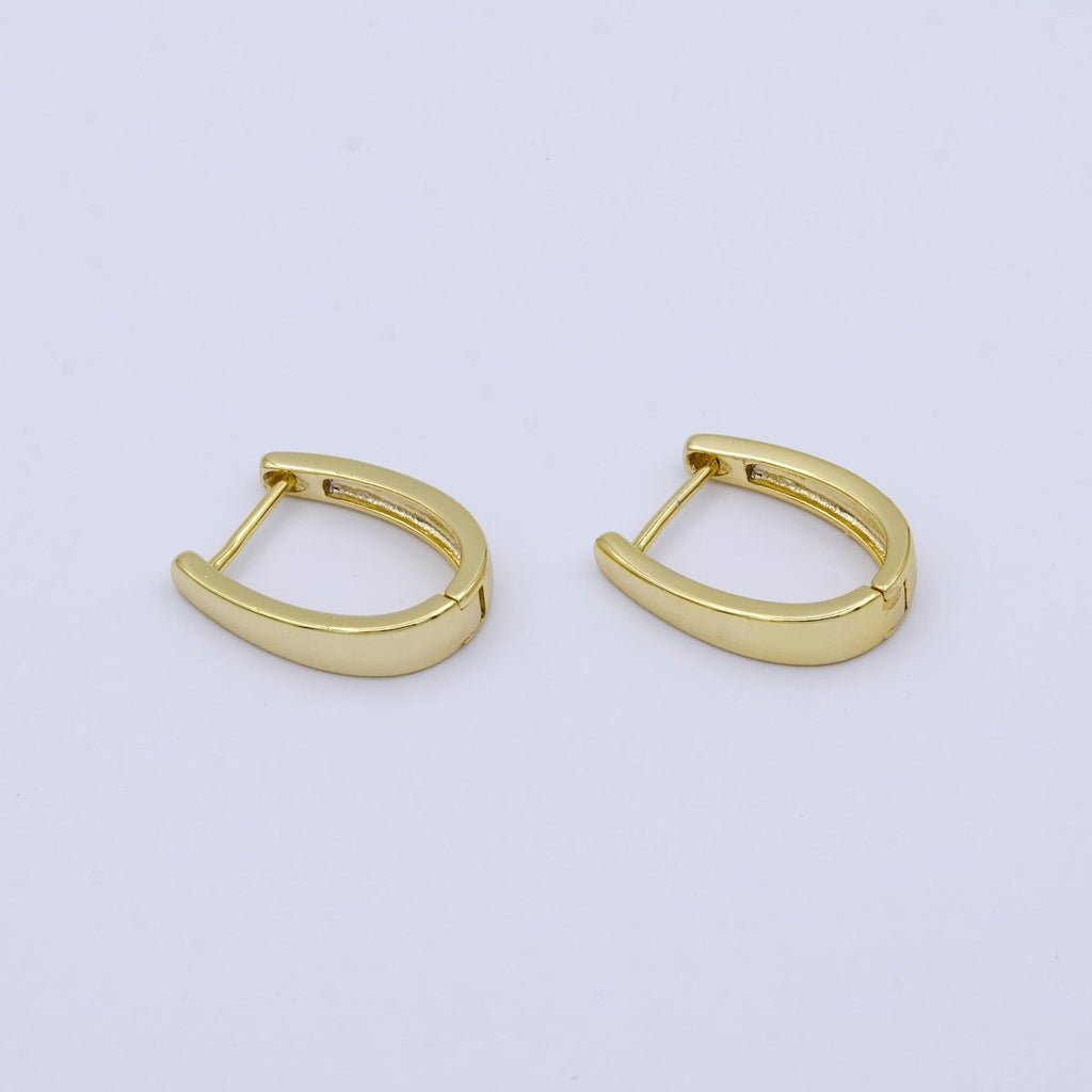 24K Gold plated 17mm U-Shaped Oblong Huggie Hoop Earrings | AB1018 - DLUXCA