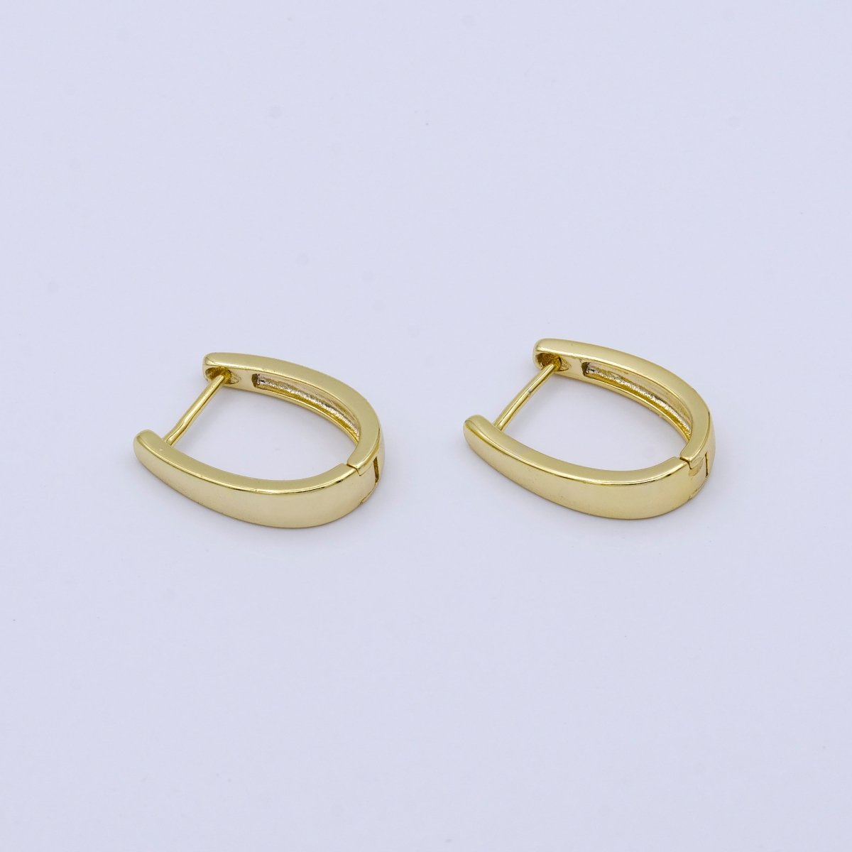 24K Gold plated 17mm U-Shaped Oblong Huggie Hoop Earrings | AB1018 - DLUXCA
