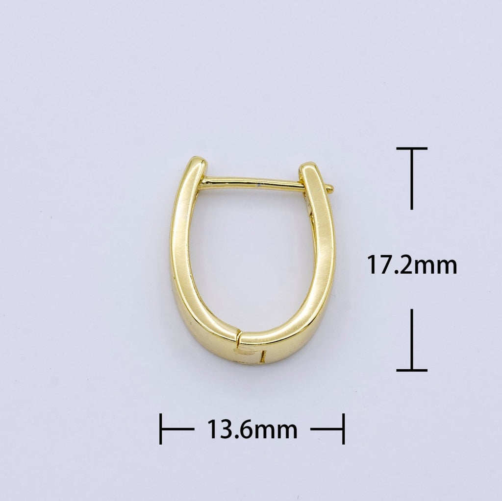 24K Gold plated 17mm U-Shaped Oblong Huggie Hoop Earrings | AB1018 - DLUXCA