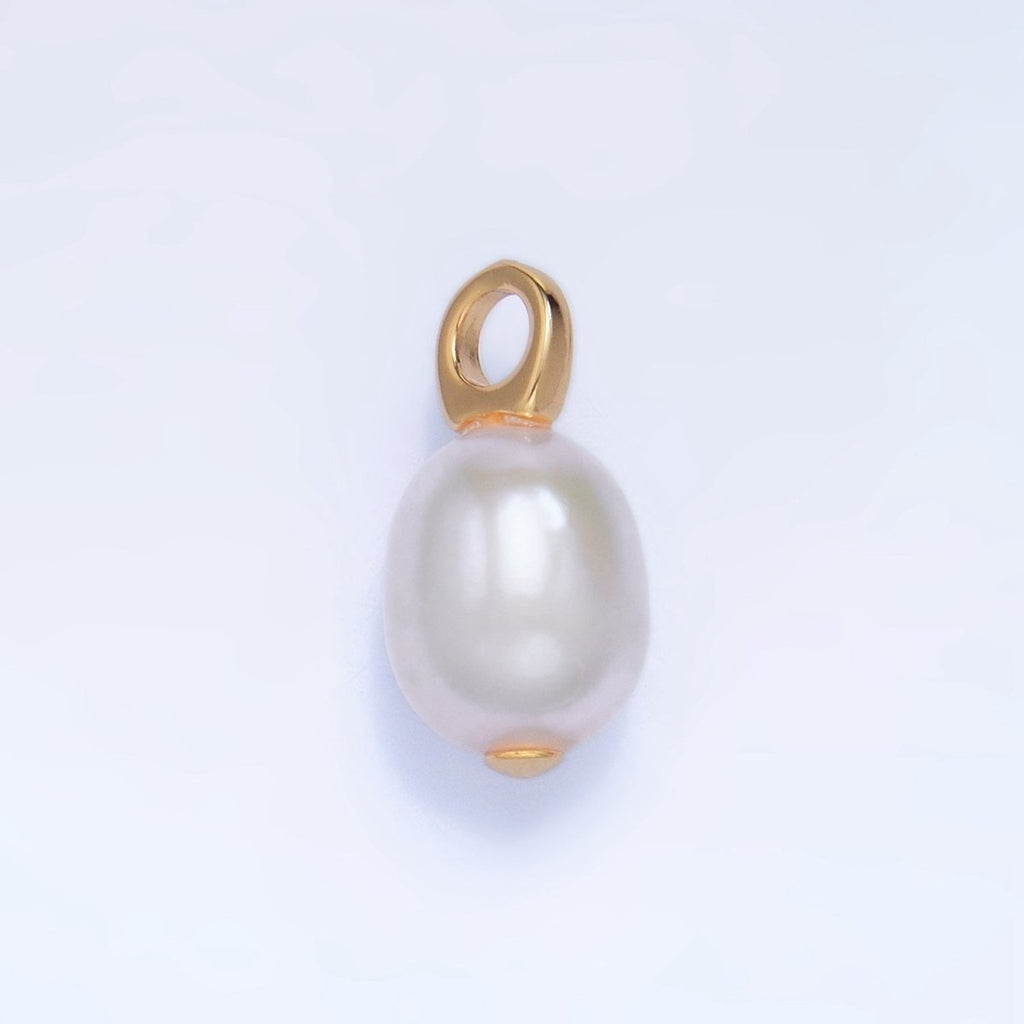 24K Gold plated 17mm White Button Freshwater Pearl Drop Minimalist Pendant | P1917 - DLUXCA
