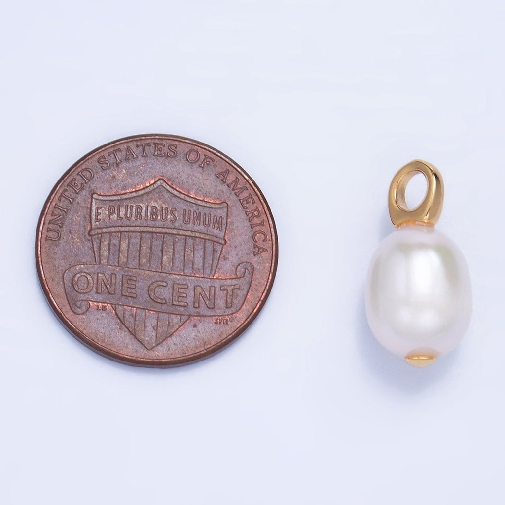24K Gold plated 17mm White Button Freshwater Pearl Drop Minimalist Pendant | P1917 - DLUXCA