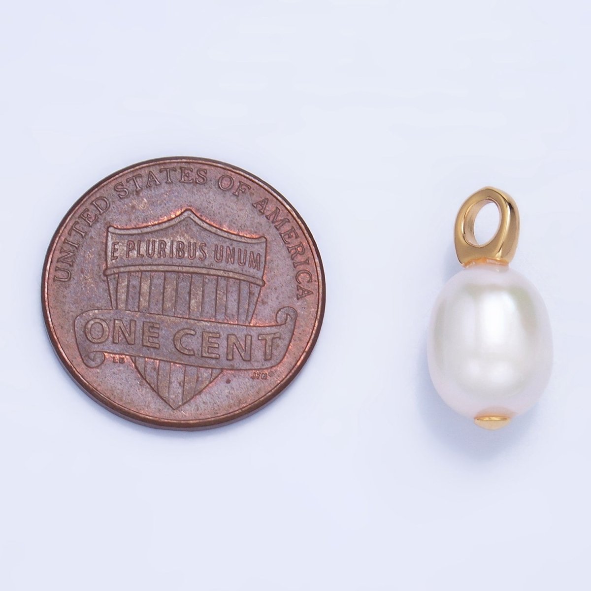 24K Gold plated 17mm White Button Freshwater Pearl Drop Minimalist Pendant | P1917 - DLUXCA