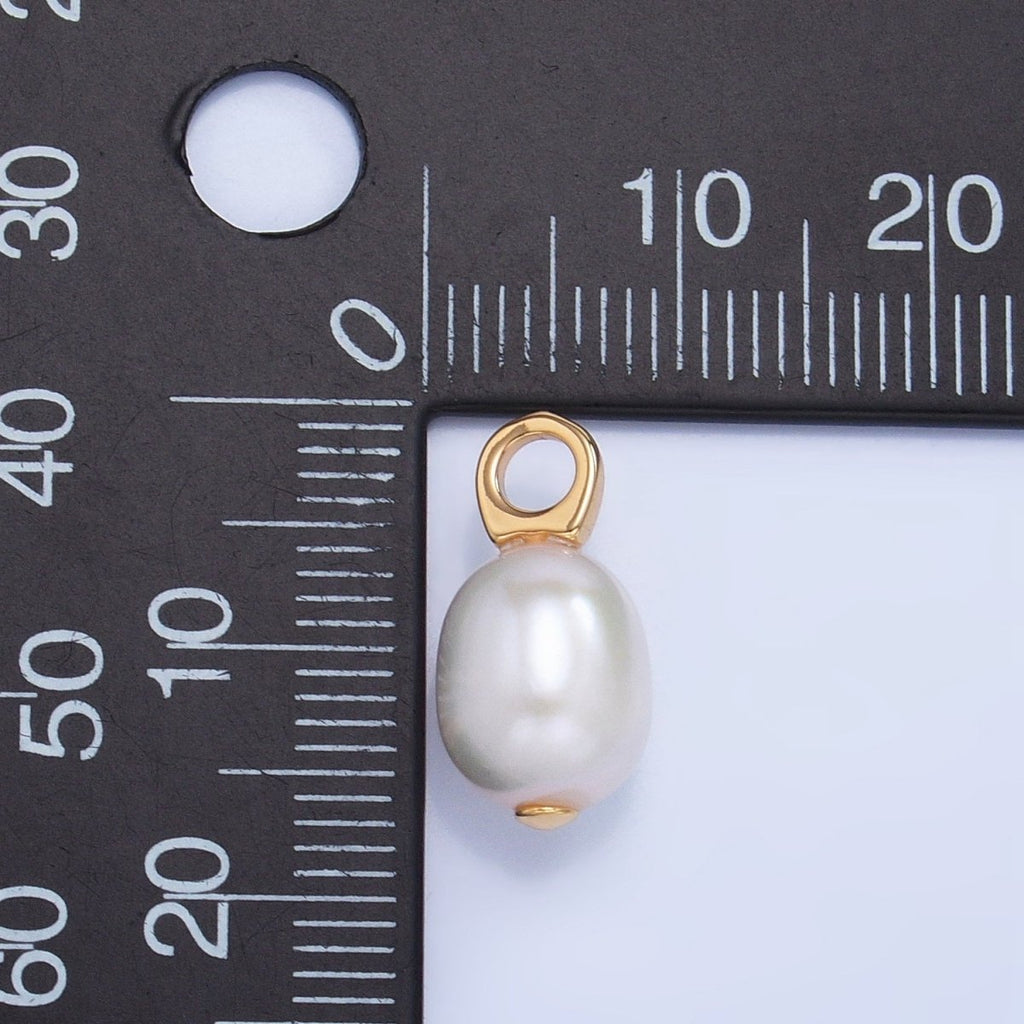 24K Gold plated 17mm White Button Freshwater Pearl Drop Minimalist Pendant | P1917 - DLUXCA