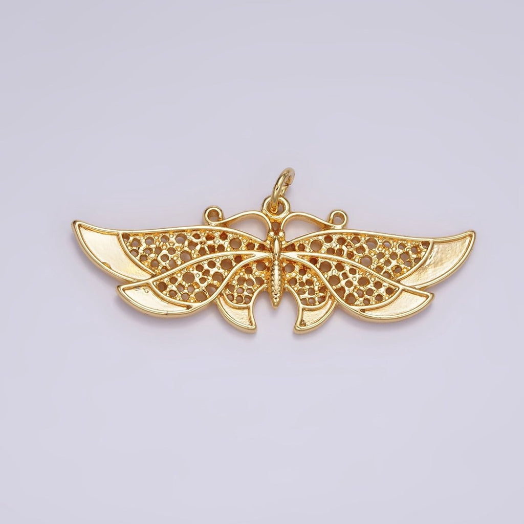 24K Gold plated 18mm Antenna Butterfly Open Round Dotted Wings Insect Animal Charm | AC862 - DLUXCA