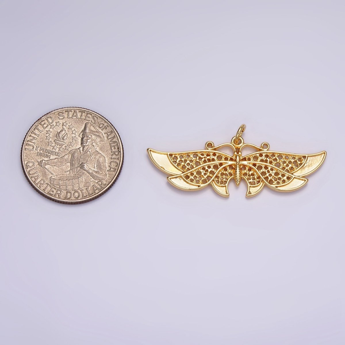 24K Gold plated 18mm Antenna Butterfly Open Round Dotted Wings Insect Animal Charm | AC862 - DLUXCA