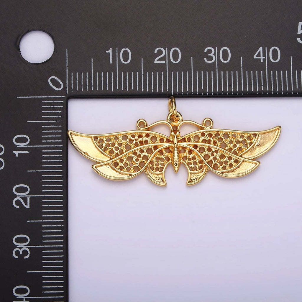 24K Gold plated 18mm Antenna Butterfly Open Round Dotted Wings Insect Animal Charm | AC862 - DLUXCA