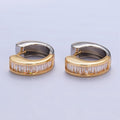 24K Gold plated 18mm Baguette CZ Mixed Metal Huggie Earrings | P309 - DLUXCA