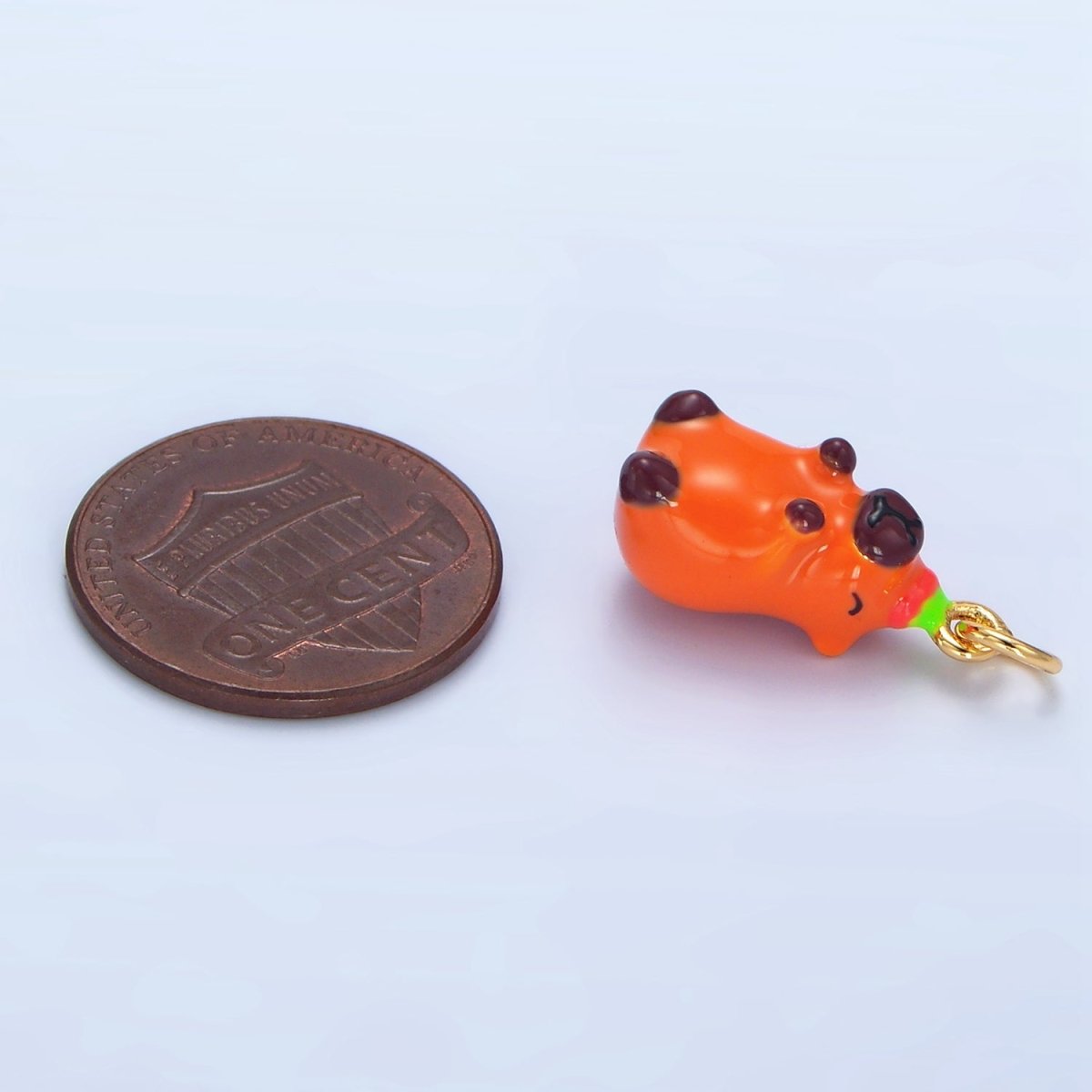 24K Gold plated 18mm Glass Happy Capybara with Tomato Fruit Charm | X578 - DLUXCA