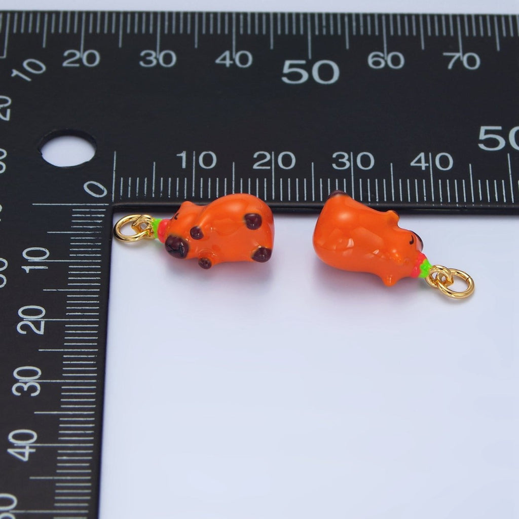 24K Gold plated 18mm Glass Happy Capybara with Tomato Fruit Charm | X578 - DLUXCA