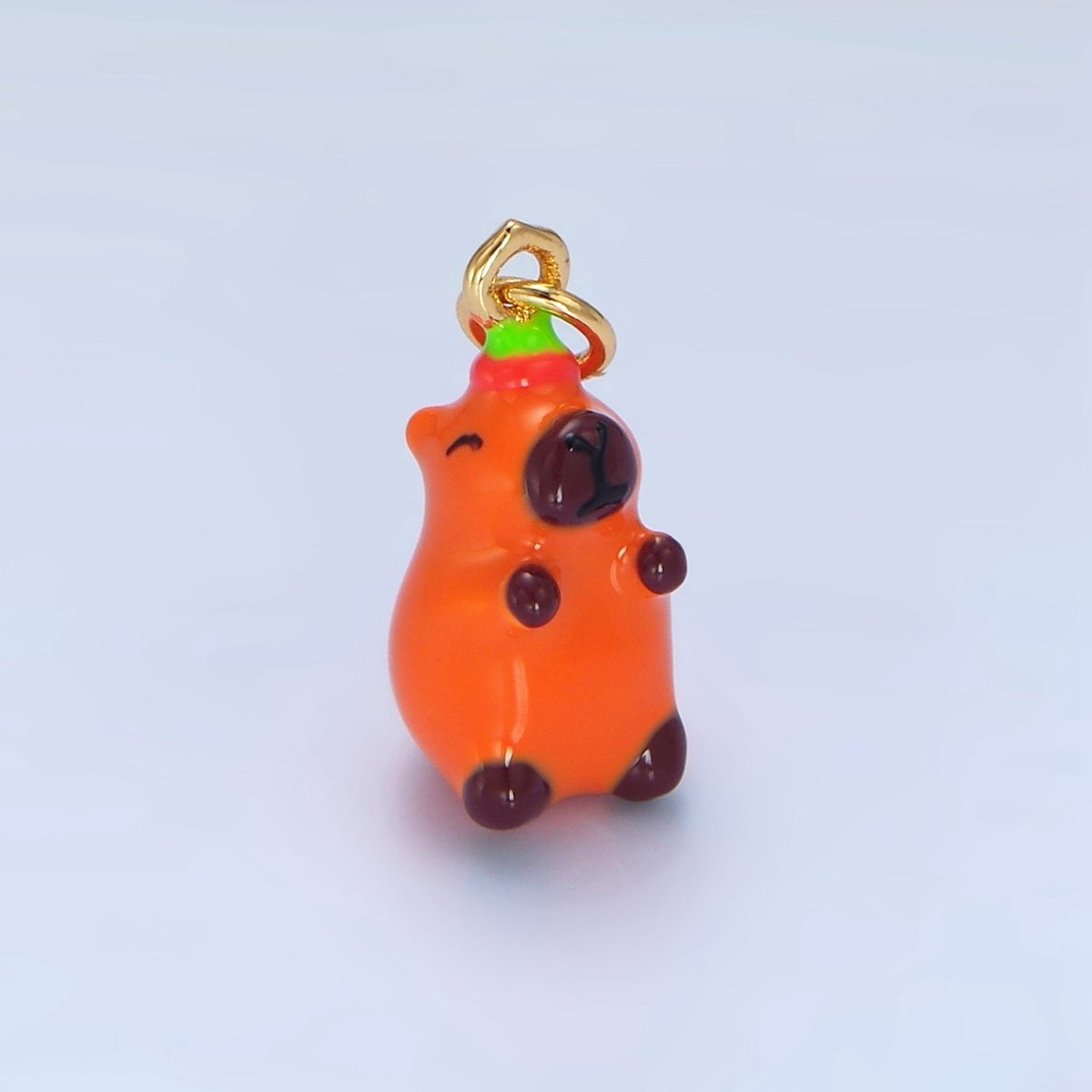 24K Gold plated 18mm Glass Happy Capybara with Tomato Fruit Charm | X578 - DLUXCA