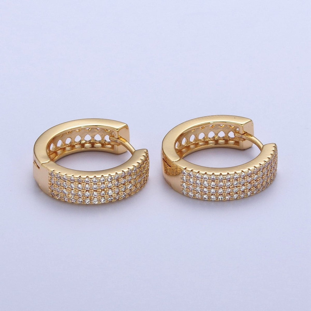 24K Gold plated 18mm Micro Pave CZ Huggie Hoop Earrings T-031 - DLUXCA