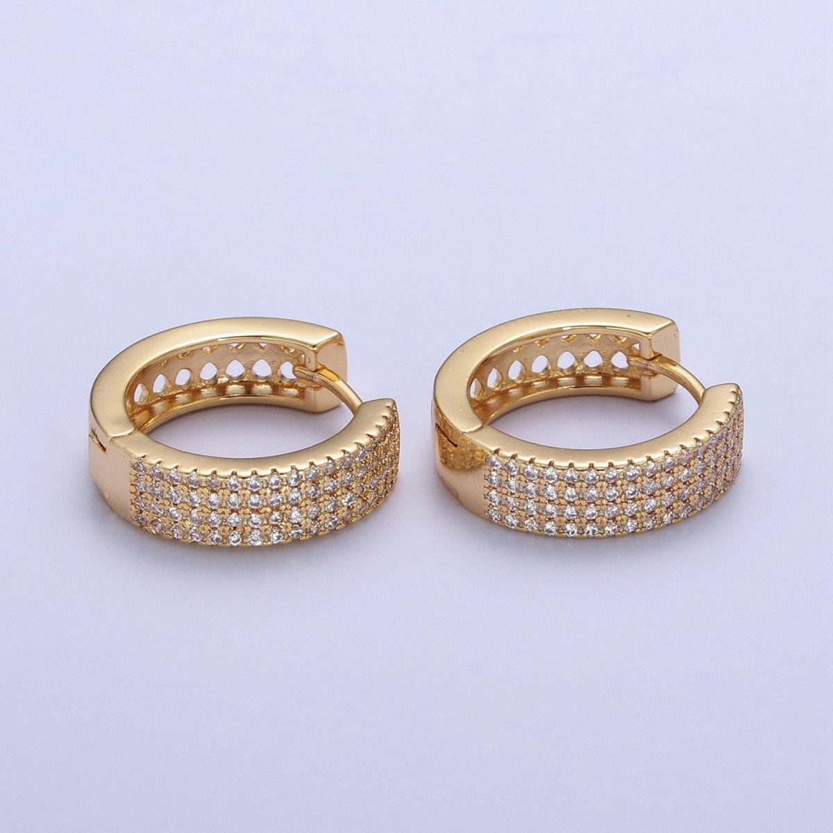 24K Gold plated 18mm Micro Pave CZ Huggie Hoop Earrings T-031 - DLUXCA