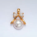 24K Gold plated 19mm Ribbon Bow CZ Shell Pearl Pendant | AA1409 - DLUXCA