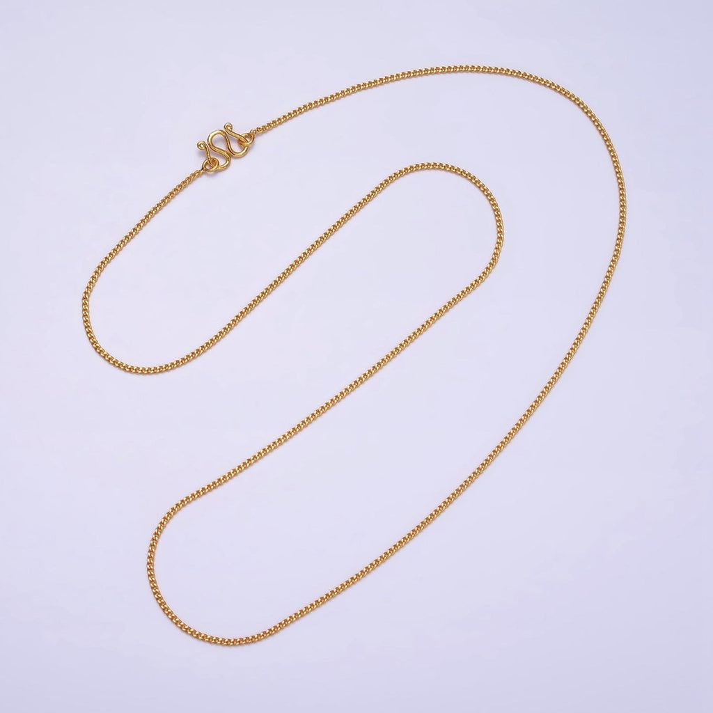 24K Gold plated 1mm Cuban Curb 17.25 Inch Layering Chain Necklace w. Lobster Clasps, S-Hook Clasps Closure | WA-1882 WA-1883 Clearance Pricing