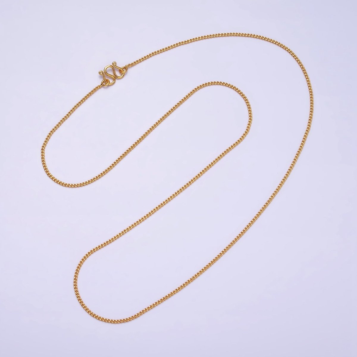 24K Gold plated 1mm Cuban Curb 17.25 Inch Layering Chain Necklace w. Lobster Clasps, S-Hook Clasps Closure | WA-1882 WA-1883 Clearance Pricing