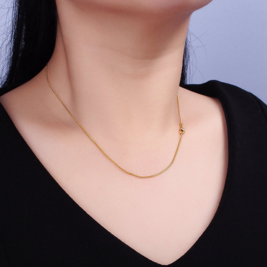 24K Gold plated 1mm Cuban Curb 17.25 Inch Layering Chain Necklace w. Lobster Clasps, S-Hook Clasps Closure | WA-1882 WA-1883 Clearance Pricing