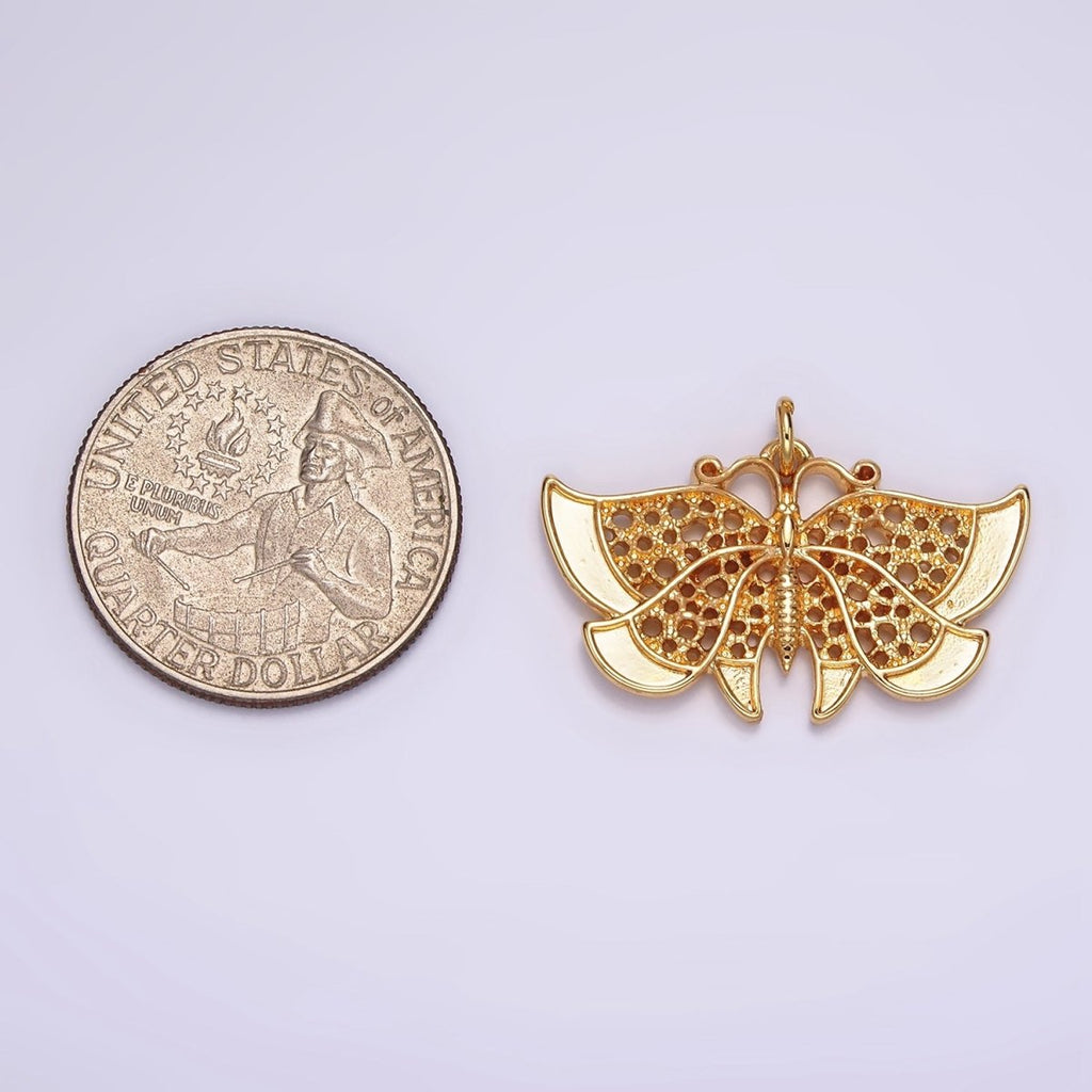 24K Gold plated 20mm Antenna Butterfly Open Round Dotted Wings Insect Animal Charm | AC863 - DLUXCA
