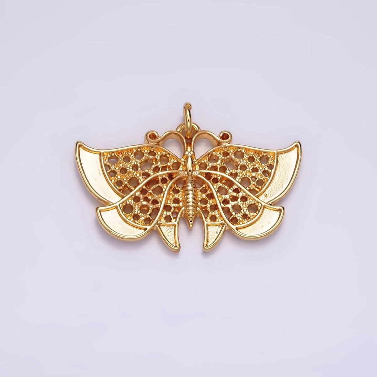24K Gold plated 20mm Antenna Butterfly Open Round Dotted Wings Insect Animal Charm | AC863 - DLUXCA