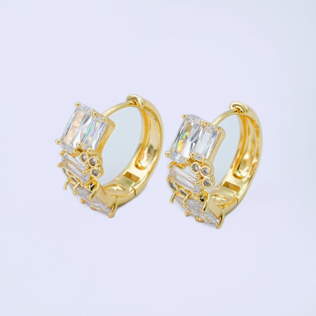 24K Gold plated 20mm Clear CZ Round Baguette Hoop Earrings | AB988 - DLUXCA