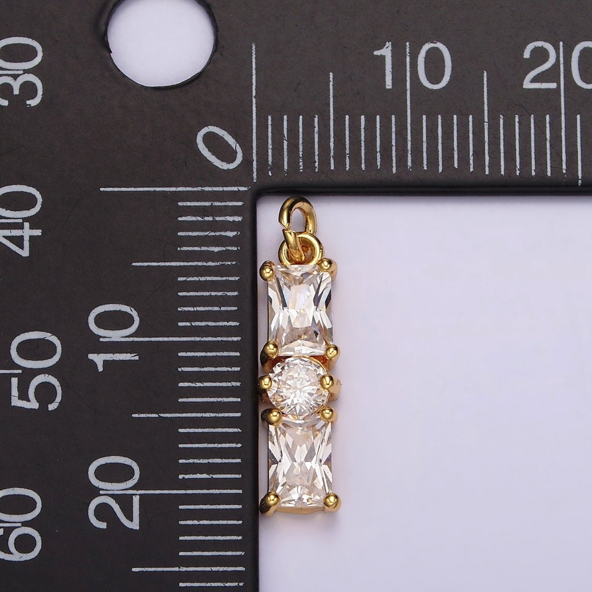 24K Gold plated 20mm Clear Double Baguette Round CZ Linear Charm | AC882 - DLUXCA
